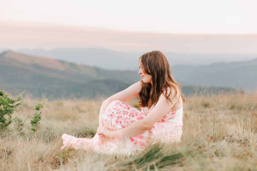 High school senior portrait at Mary's Peak with mountains in the background